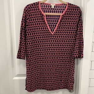 J. Crew Factory Coverup Shirt Navy Blue Pink Coral Trellis Women’s Small Petite
